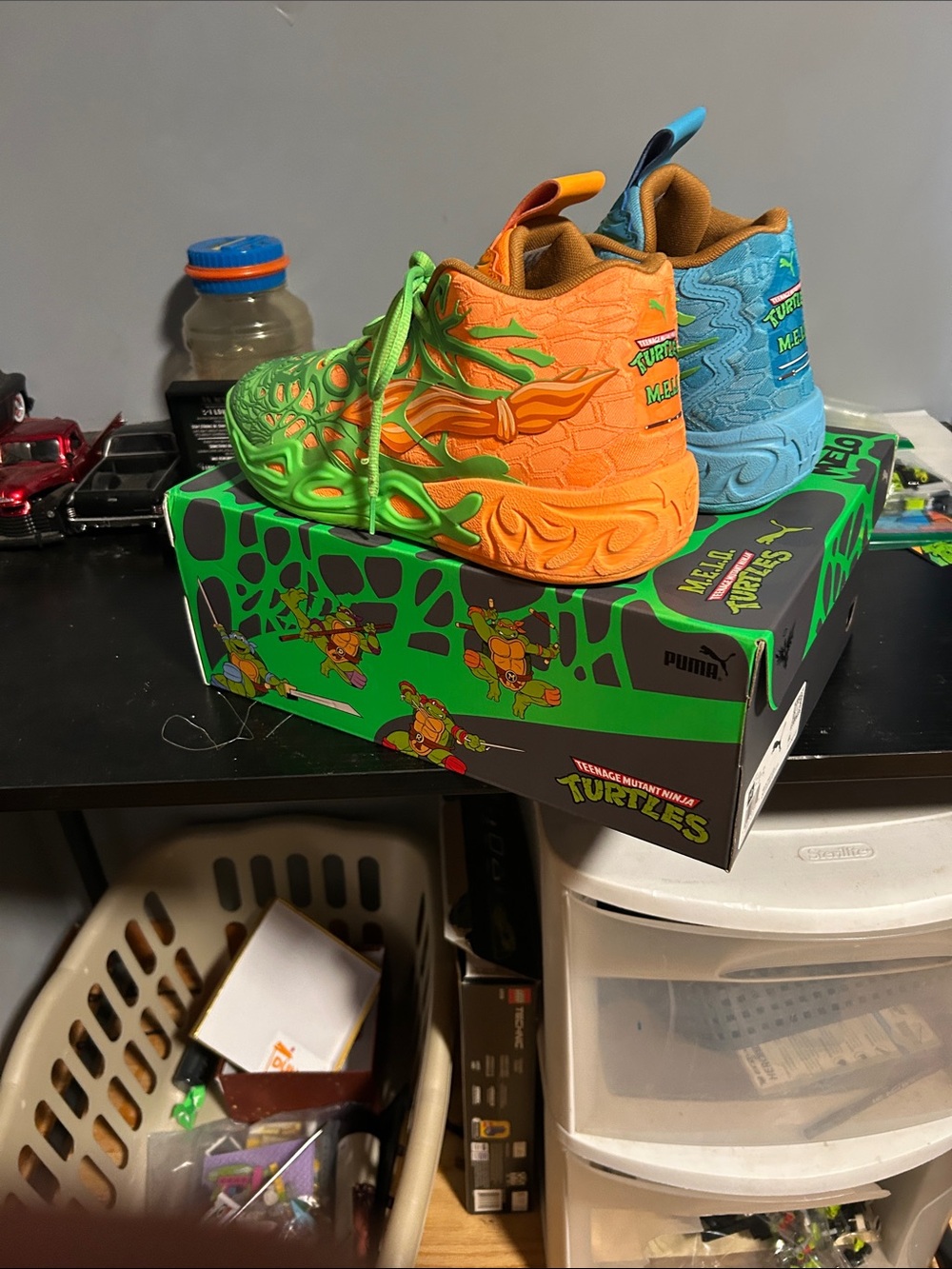 Puma Kids' Neon Green & Blue High-Top Sneakers with Orange Accents - Picture 3 of 4